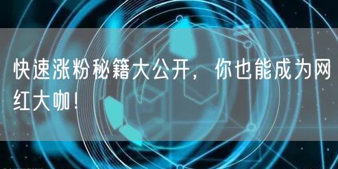 快速涨粉秘籍大公开,你也能成为网红大咖!