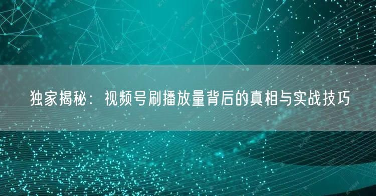 独家揭秘：视频号刷播放量背后的真相与实战技巧